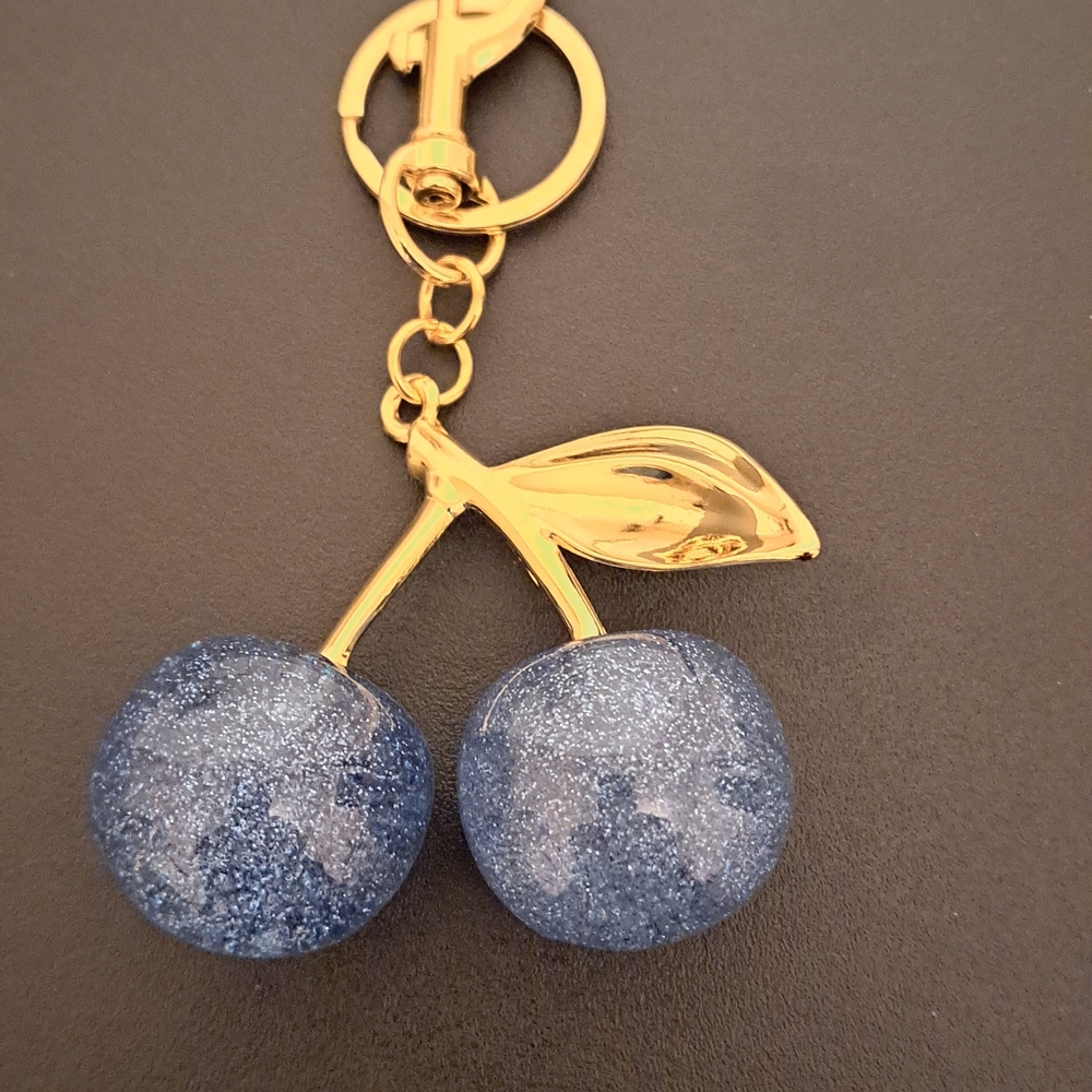 Blue Glitter Cherry Keychain New